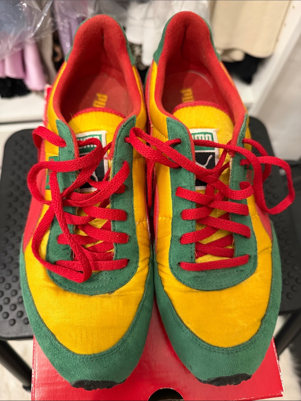 Puma Red Green Yellow Suede Colorblock Sneakers